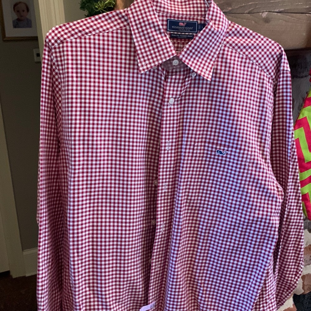 Men’s Vinyard Vines red and white slim fit shirt Sz L